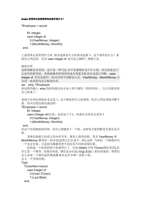 delphi 变体记录如何使用