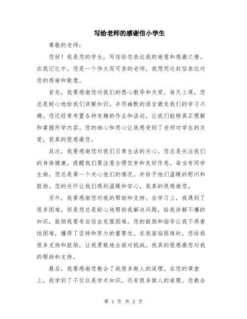 写给老师的感谢信小学生