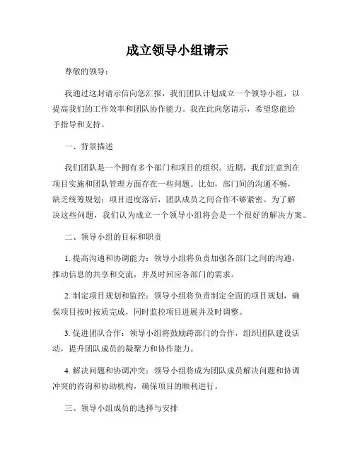 成立领导小组请示