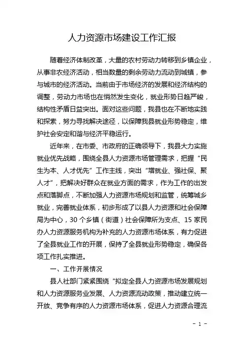 人力资源市场建设工作汇报