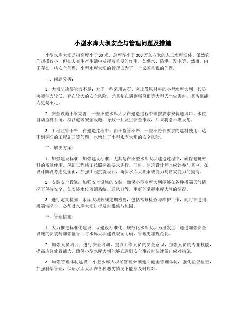 小型水库大坝安全与管理问题及措施