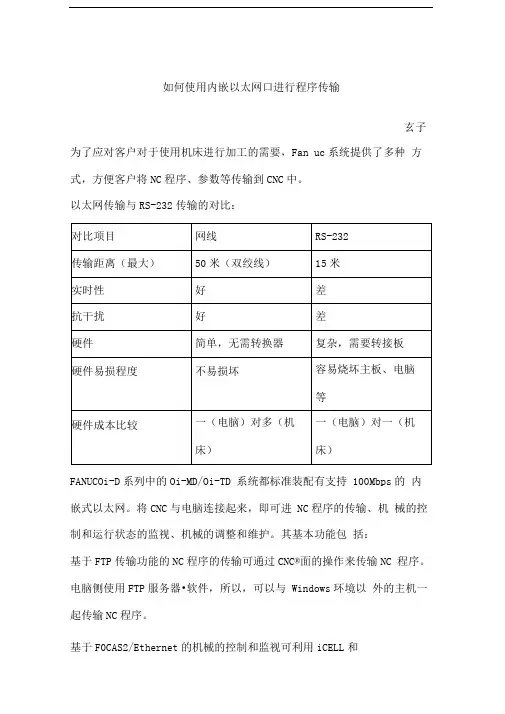 FANUC技术文档使用内嵌以太网口进行程序传输