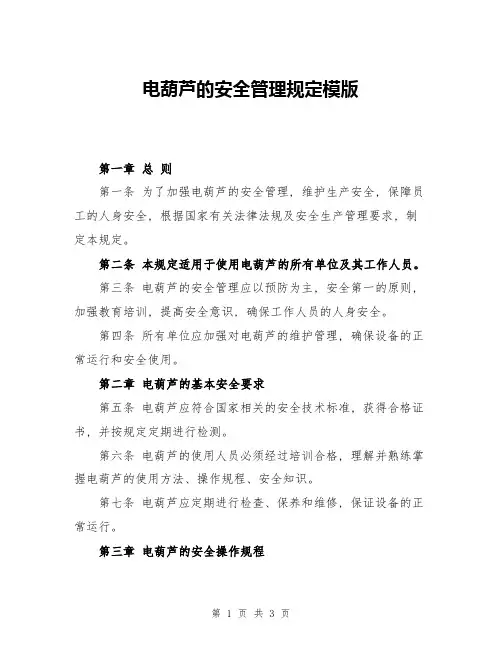 电葫芦的安全管理规定模版