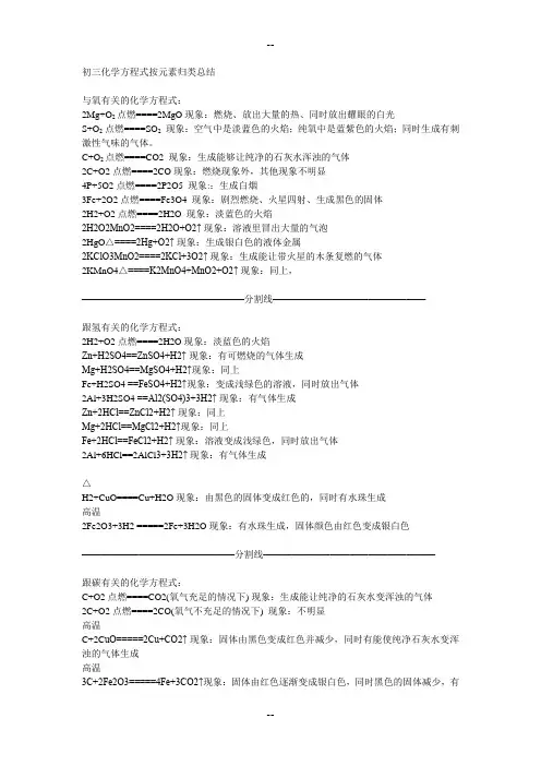 最新苏教版九年级化学方程式总结及现象精品