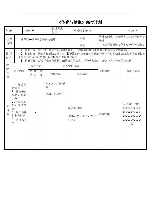 小篮球—原地双手胸前传接球(教案)
