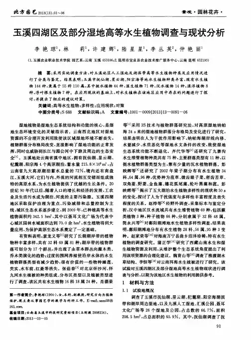 玉溪四湖区及部分湿地高等水生植物调查与现状分析