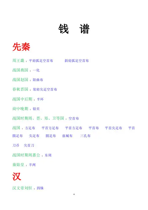 各朝代古钱币名称