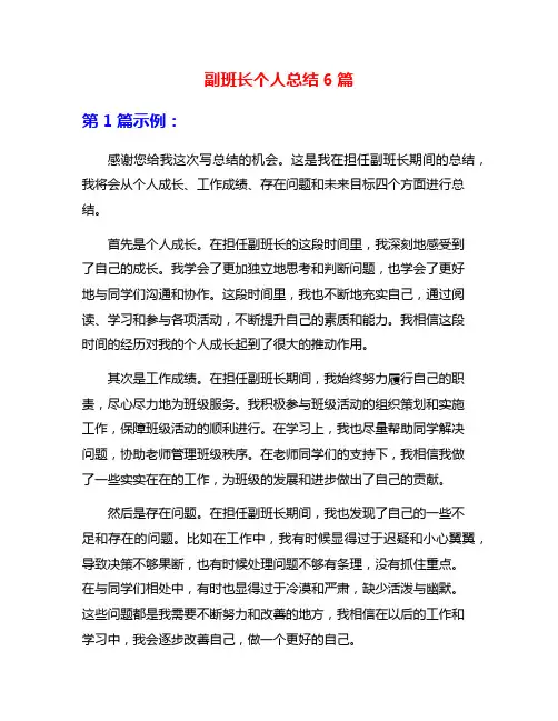 副班长个人总结6篇