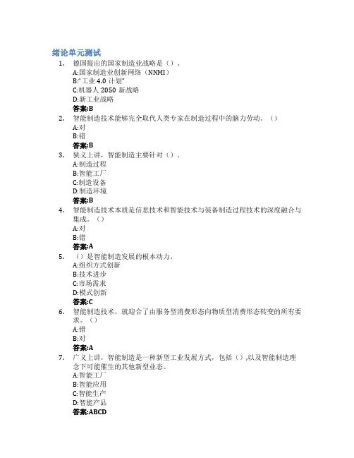 漫谈智能制造技术智慧树知到答案章节测试2023年临沂大学