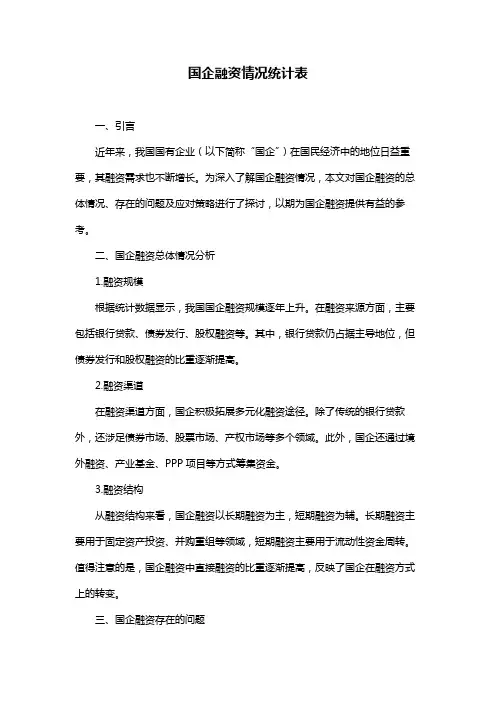 国企融资情况统计表