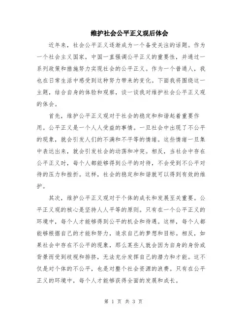 维护社会公平正义观后体会