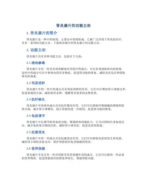 肾炎康片的功能主治