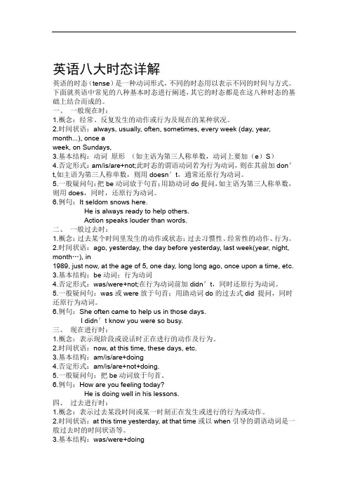 完整word版八大时态综合讲解及专项练习题共八页打印版范文