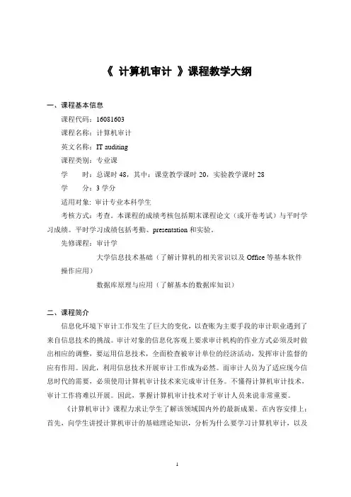《计算机审计》-课程教学大纲
