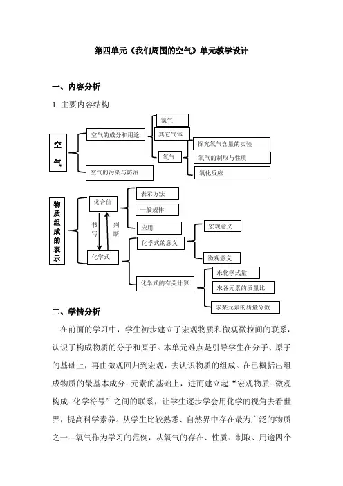 九年级鲁教版化学第四单元我们周围的空气单元教学设计
