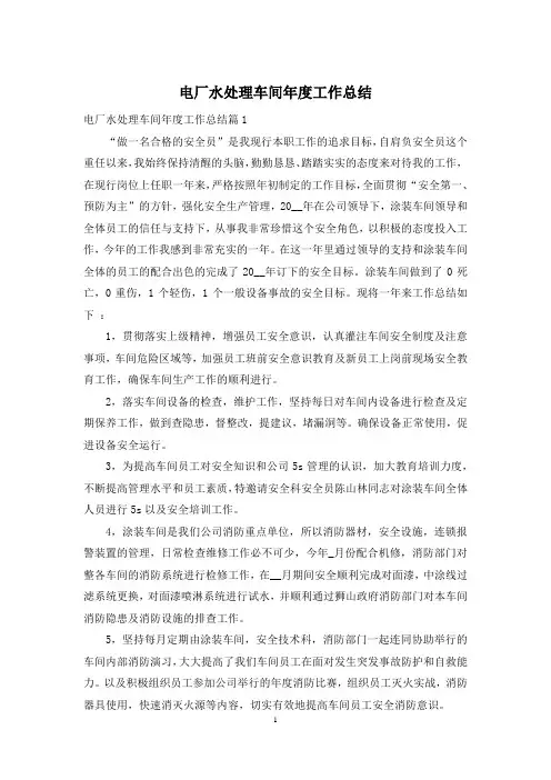 电厂水处理车间年度工作总结