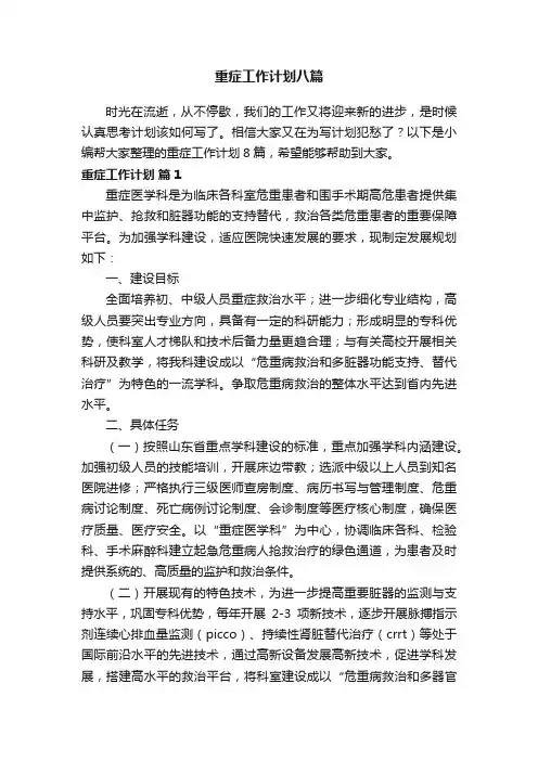 重症工作计划八篇