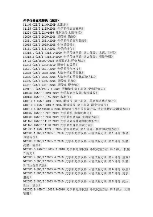 光学仪器标准精选(最新)