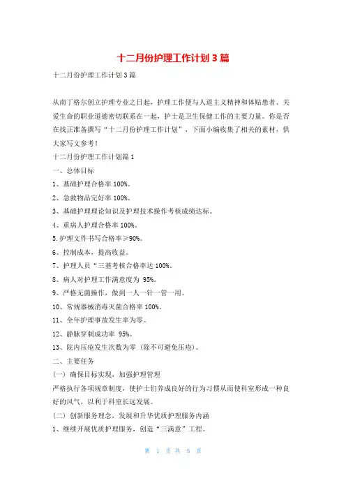 十二月份护理工作计划3篇找总结网