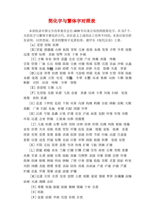 简化字与繁体字对照表 (1)