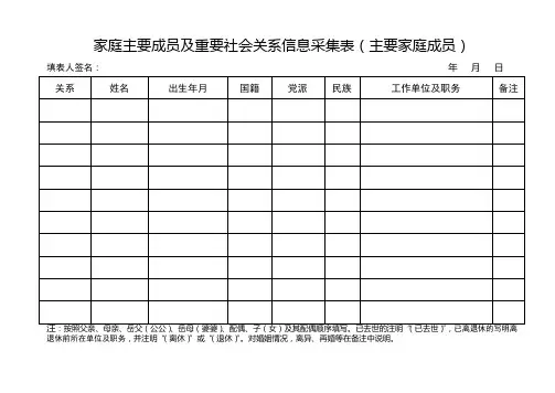家庭主要成员及重要社会关系信息采集表