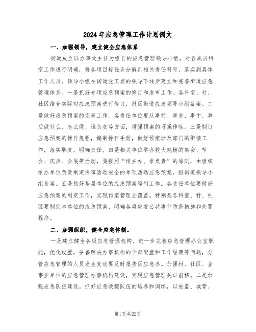 2024年应急管理工作计划例文(六篇)