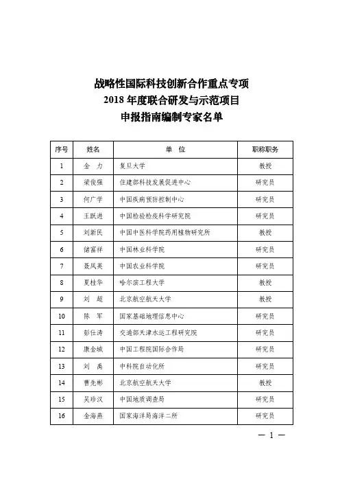 战略性国际科技创新合作重点专项2018年度联合研发与示范