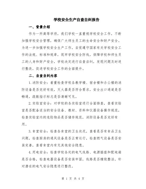 学校安全生产自查自纠报告