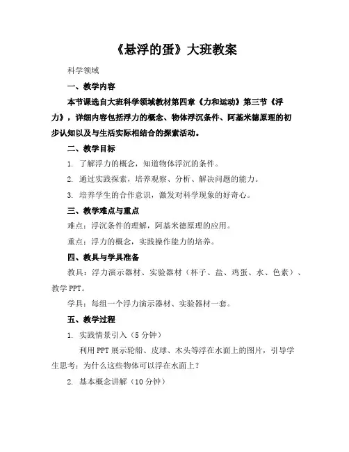 《悬浮的蛋》大班教案