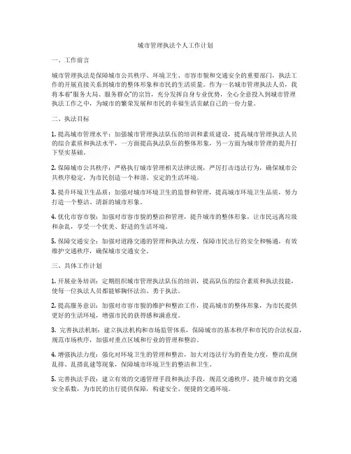 城市管理执法个人工作计划
