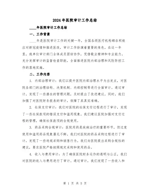 2024年医院审计工作总结(2篇)