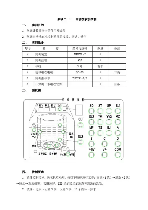 PLC基本技能实操——实训二十一  自动洗衣机控制