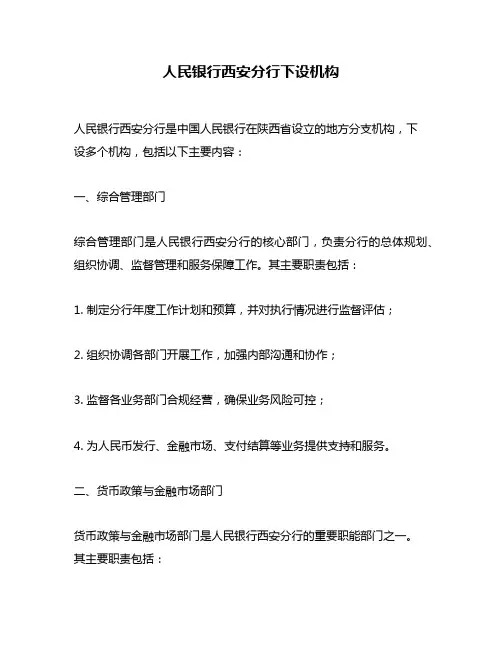 人民银行西安分行下设机构
