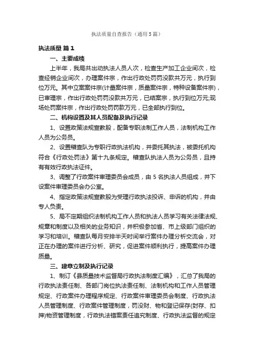 执法质量自查报告（通用5篇）