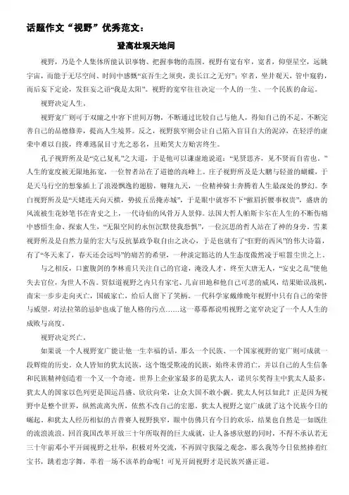 话题作文“视野”优秀范文：