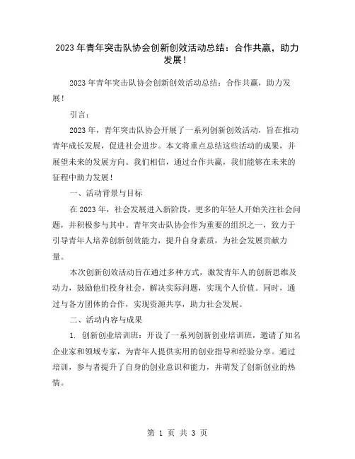 2023年青年突击队协会创新创效活动总结：合作共赢,助力发展!