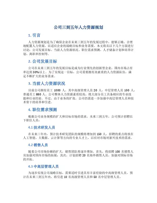 公司三到五年人力资源规划