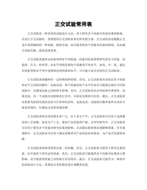 正交试验常用表