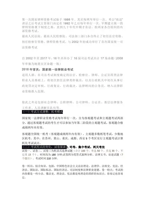 第一次国家律师资格考试始于1986年