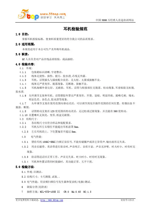 耳机检验规范