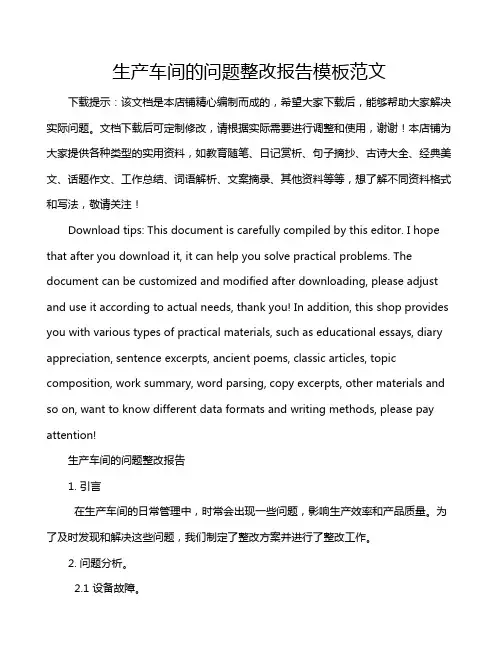 生产车间的问题整改报告模板范文