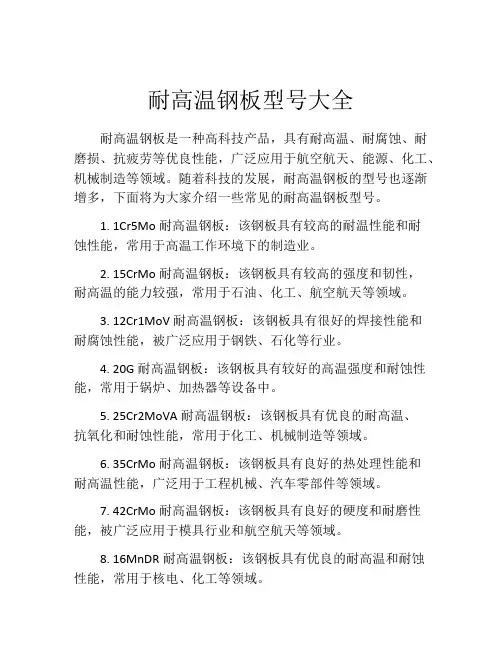 耐高温钢板型号大全