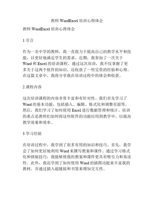 教师WordExcel培训心得体会