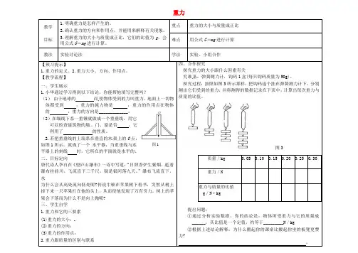 八年级物理下册7_3重力导学案无答案新版新人教版