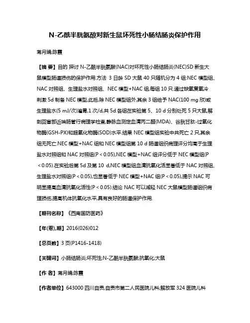 N-乙酰半胱氨酸对新生鼠坏死性小肠结肠炎保护作用