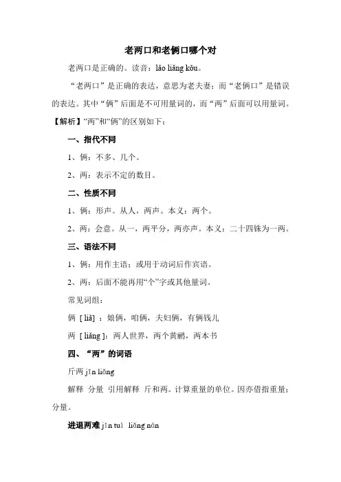 老两口和老俩口哪个对