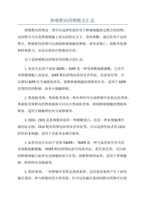 肿瘤靶向药物靶点汇总
