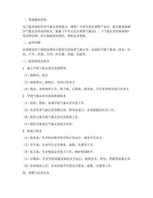 学校气象灾害应对预案范文