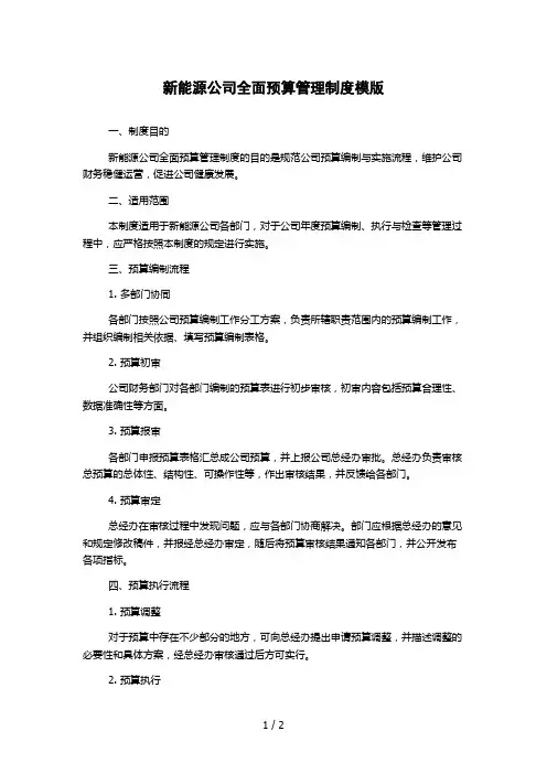 新能源公司全面预算管理制度模版