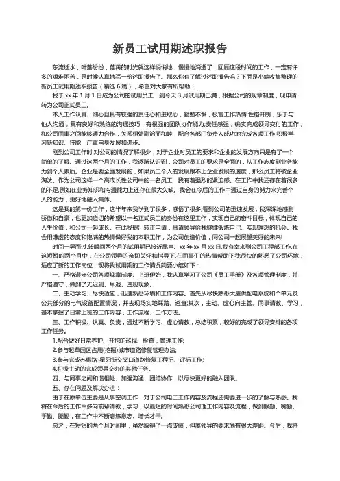 新员工试用期述职报告（精选6篇）